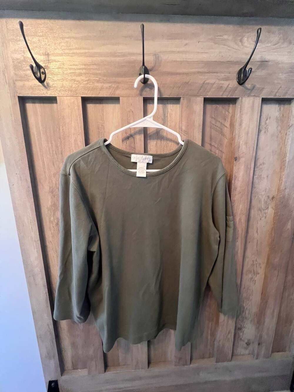 Sport Savvy Green 100% Cotton Long Sleeve T-Shirt Size Large